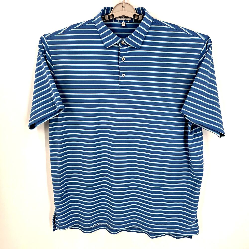 Peter Millar Summer Comfort Polo Shirt‎ Men's Blue White Stripe Performance Golf